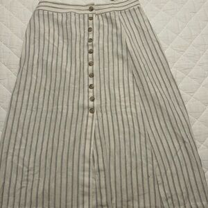 NWT Madewell Cream Midi Skirt with Navy Pinstripes